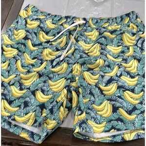 Resort Swim Trunks Mens XL Blue Banana Print  4-Way Stretch Quick Dry UPF 50